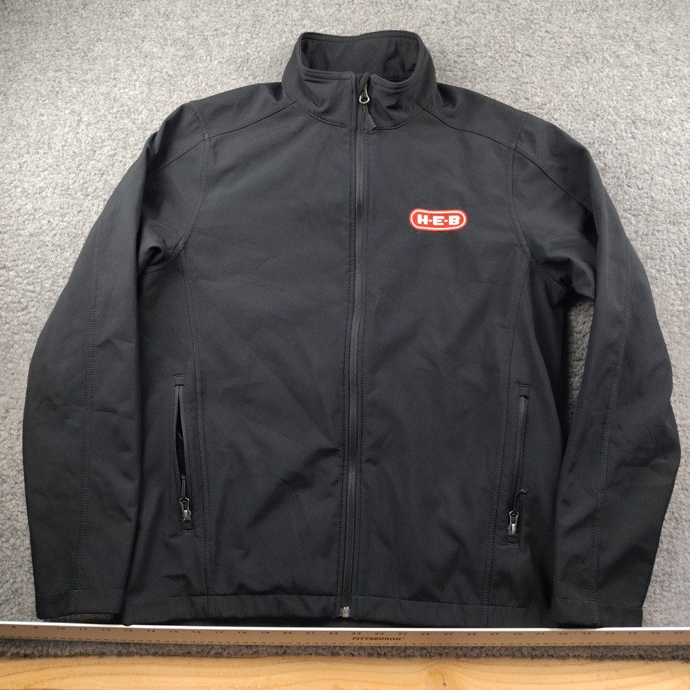 HEB Employee Jacket Mens Medium Logo Softshell Black Full Zip EUC